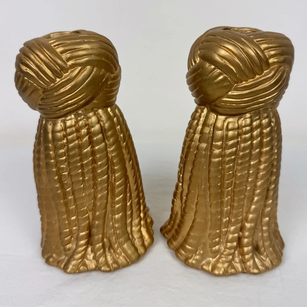 Vintage Gold Ceramic Tassel Candle Holders